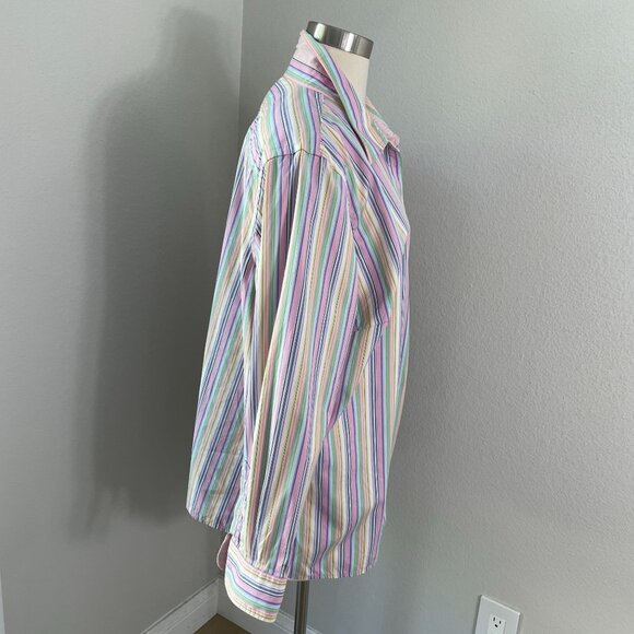 Lauren Ralph Lauren Womens Plus 2X Pastel Striped Button Up Shirt Long Sleeve - Picture 3 of 11